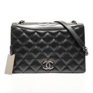 CHANEL Matelasse Large Coco Mark Gunmetal Shoulder Bag in Black WS27308